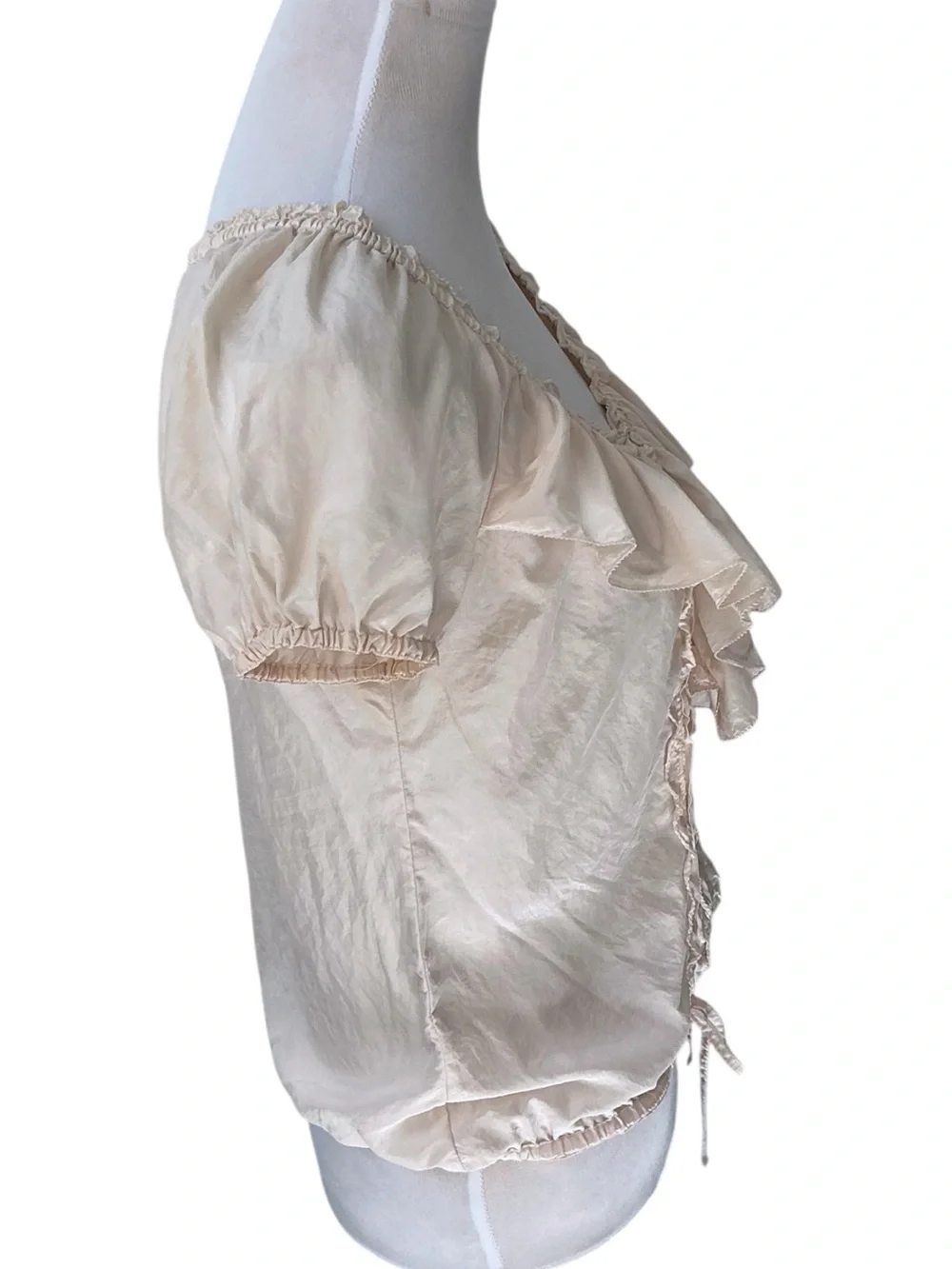 Abercrombie Fitch Silk Vintage Top Tucked Ruffle Puff Sleeves Pink Peach Medium